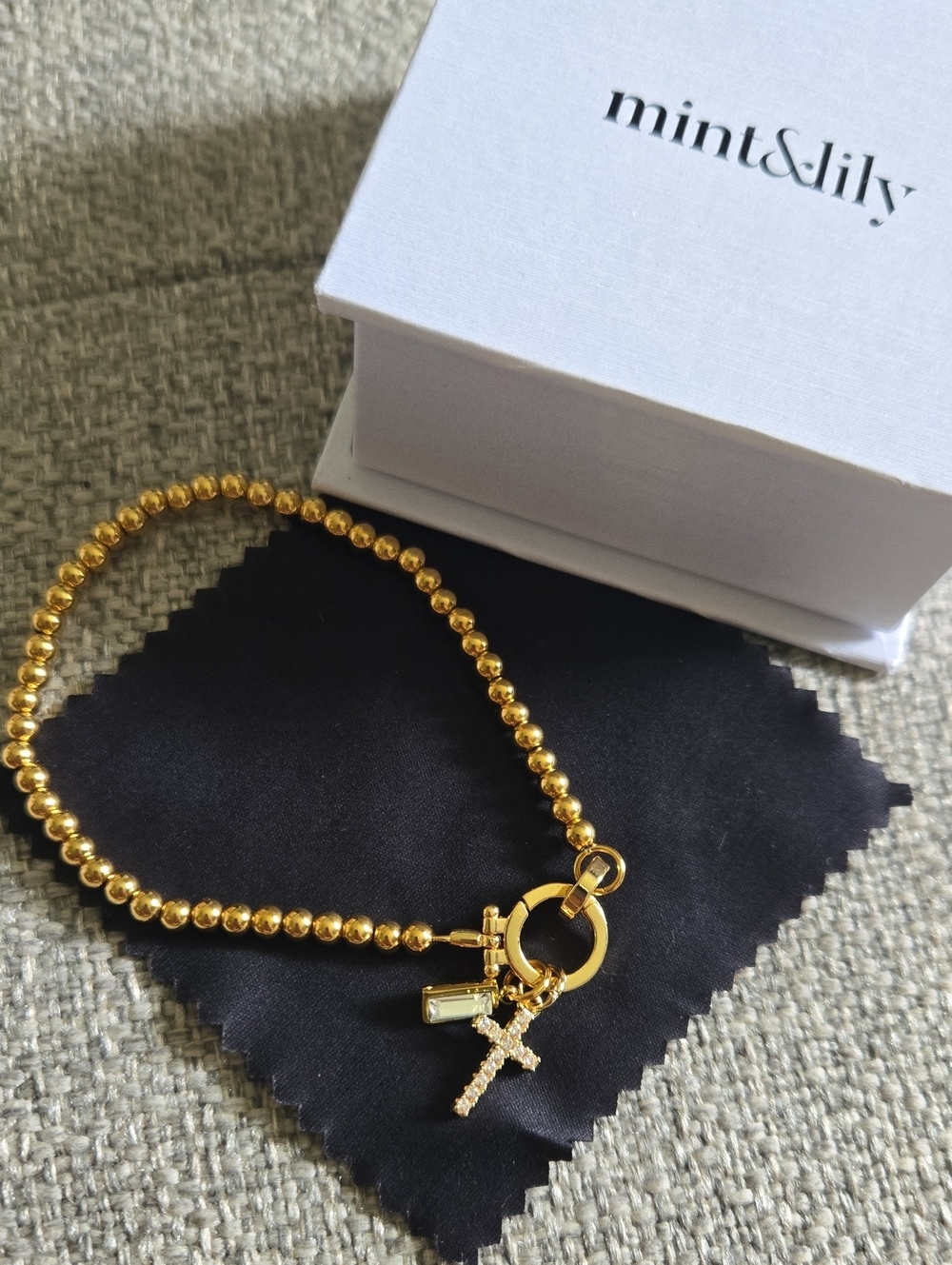 Mint & Lily Gold Beaded Bracelet with Cross Charm